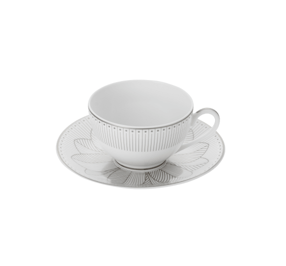 Set of 2 Porcelain Tea Cup and Saucers Platinum Finish Malmaison